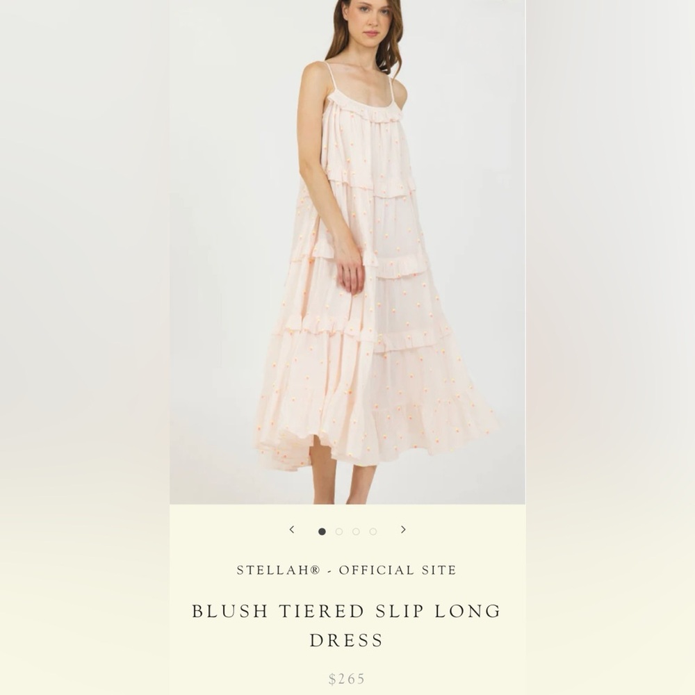 NWT Stellah Blush Tiered Slip Long Dress elegant strawberry print 100% cotton